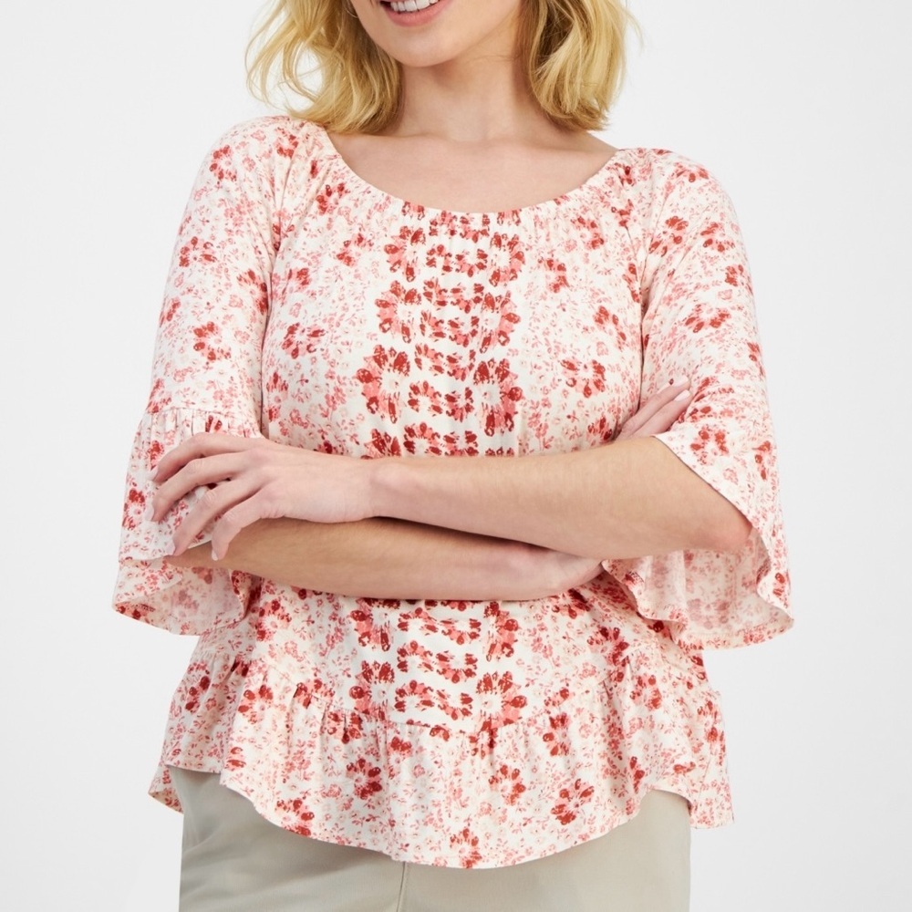 Style & Co Petite Runaway Pottery on/Off Knit Top Size PXL